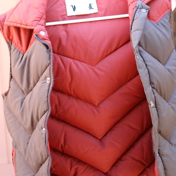 Woolrich Youth Down Nylon Quilted Vest Brown S Zip & Snaps Pockets High & Low - Picture 5 of 9
